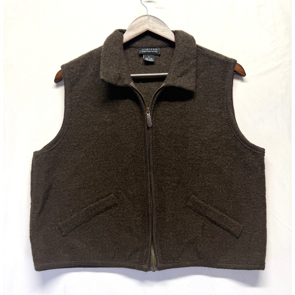 Limited London Paris New York Wool Vest Womens Large Chocolate Brown Full Zip